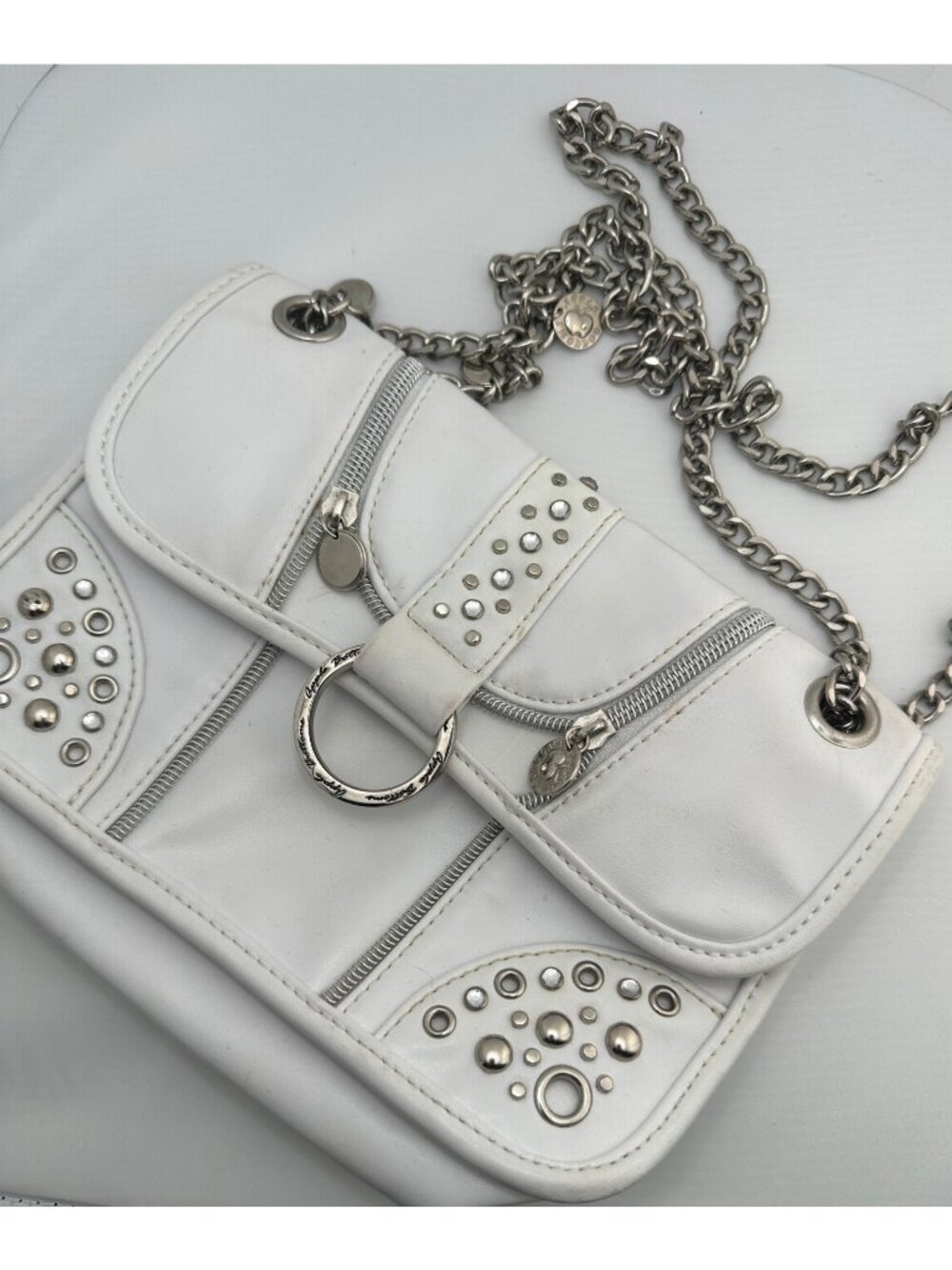 Retro Y2K Apple Bottoms White Shoulder Bag Chain Strap Bling